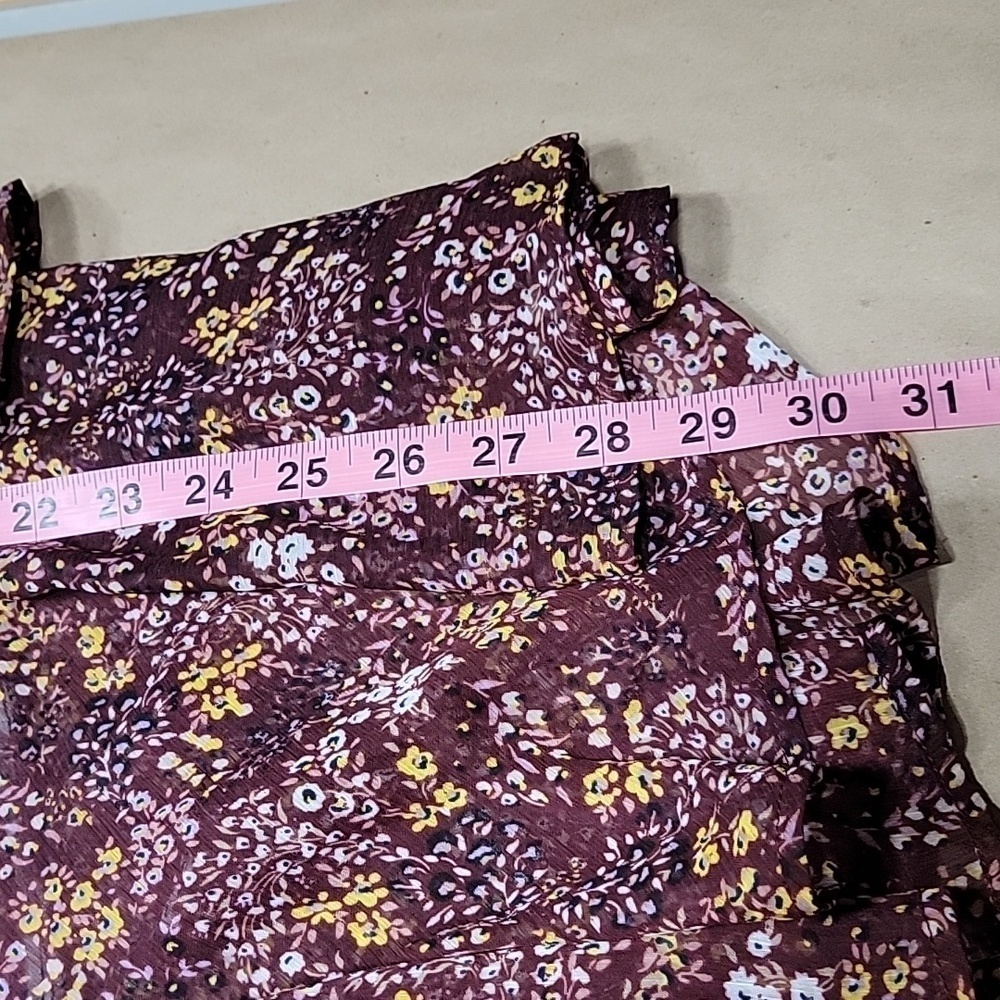 Mossimo Size XS Burgundy Floral Ruffle Midi Skirt Asymmetrical Hem, NEW with Tag - Picture 8 of 13